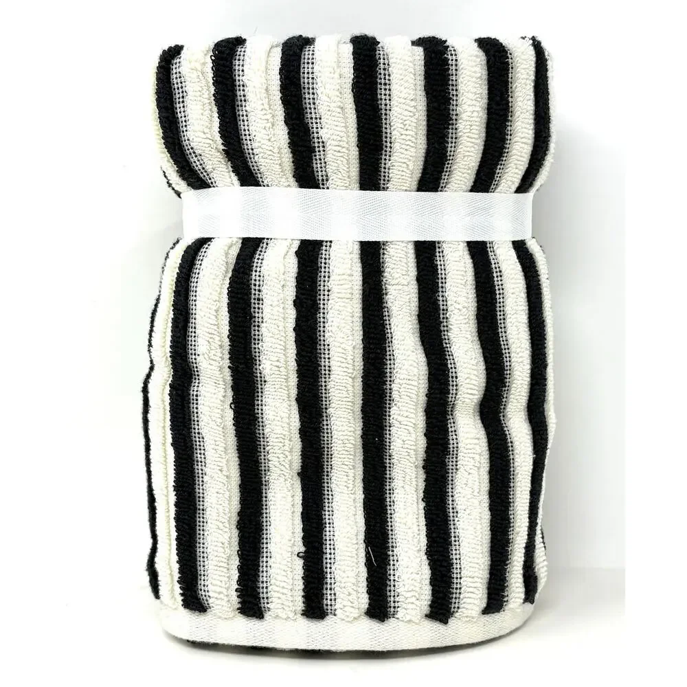 Rachel Zoe Black Ivory Off White Stripes Hand Towels 18x28” Plush NWT 2